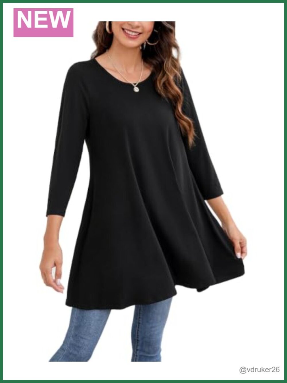 Womens 3/4 Sleeve Tunic Top Loose Flowy A-Line Blouse with Leggings
